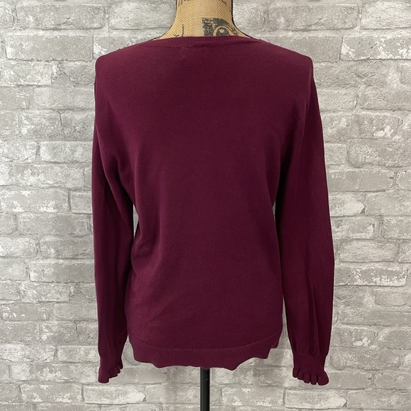 J.Crew Ruffle Rhinestone Burgundy Sweater - Picture 4 of 7